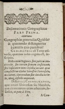 Delineationis Geographicæ Pars Prima. continens Geographiæ generalia [...]