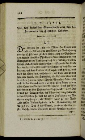 §. I. [Nothwendigkeit der religiösen Zeremonien.] - §. XIII. [Von den Festen.]