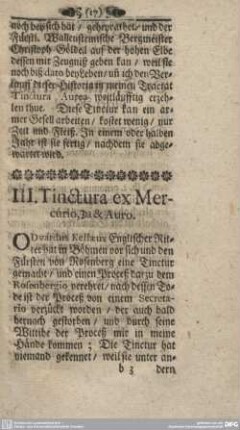 III. Tinctura ex Mercurio, [.]a & Auro.