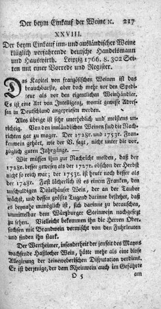 XXVIII. Der beym Einkauf inn- und ausländischer Weine klüglich verfahrene deutsche Handelsmann und Hauswirth.