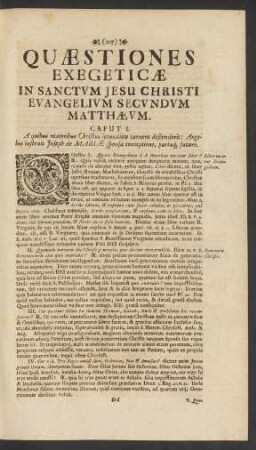 Quaestiones Exegeticae In Sanctum Jesu Christi Evangelium Secundam Matthaeum.