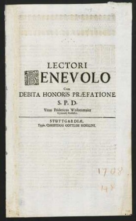Lectori Benevolo Cum Debita Honoris Praefatione...