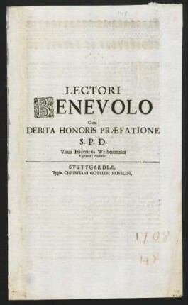 Lectori Benevolo Cum Debita Honoris Praefatione...
