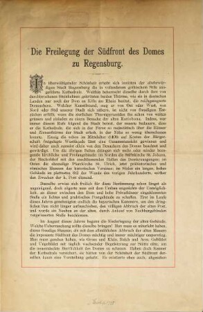 Die Freilegung der Südfront des Domes zu Regensburg