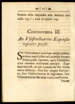 Controversia III. An Usufructuarius Expensas repetere possit