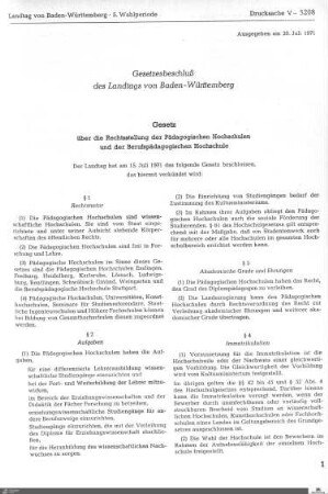 Gesetz über die Rechtsstellung der Pädagogischen Hochschulen