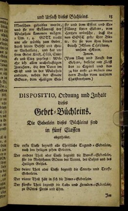 Dispositio, Ordnung und Inhalt dieses Gebet-Büchleins.