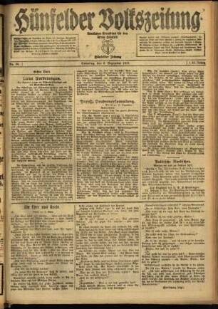 Erste Ausgabe vom Samstag, den 06. Dezember 1919.