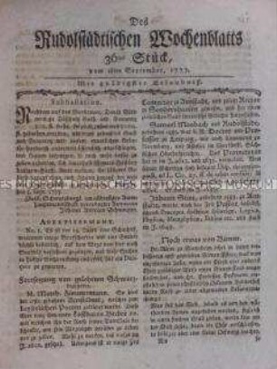 Rudolstädtisches Wochenblatt, 9. Jg. 1777 Nr. 36
