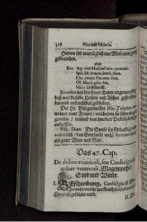 Das 47. Cap. De dolore ventriculi, seu Cardialgia & ardore ventriculi, Magenwehe/ Sood und Winde.