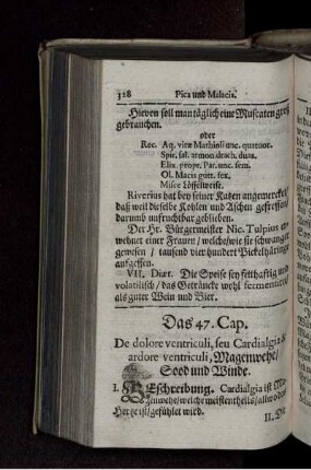 Das 47. Cap. De dolore ventriculi, seu Cardialgia & ardore ventriculi, Magenwehe/ Sood und Winde.
