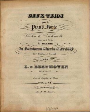Deux trios pour le piano forte, violon & violoncelle : Oeuv. 70, 1