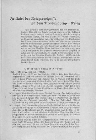 Zeittafel der Kriegsereignisse seit dem Dreißigjährigen Krieg.