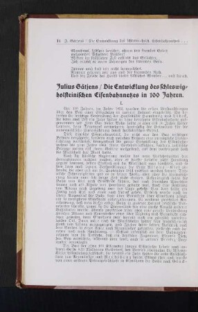 Die Entwicklung des schleswig=hoslteinischen Eisenbahnnetzes in 100 Jahren.