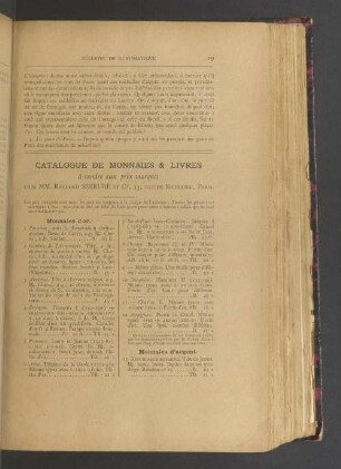 Catalogue de monnaies & livres