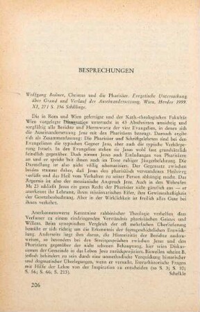 206 [Rezension] Beilner, Wolfgang, Christus und die Pharisäer