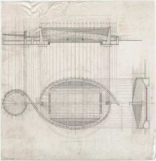 Schneider - Esleben, Paul; Castrop - Rauxel; Rathaus mit Kultur- und Sportzentrum - Sporthalle (Grundriss, Schnitt)