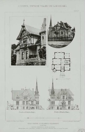 Villa Haenel in Neugruna-Blasewitz (erbaut 1889), Tafel 47 (2 Fotos, Grundriss, Aufrisse)