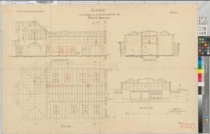 Entwurf zur Vergrößerung des Empfangsgebäudes auf Bahnhof Altenessen, Blatt 2: Schnitte, Sparrenlage, M. 1:100 Hge, Sknr.: 1, Fanr.: 9, Bunr.: 8