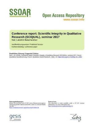 Conference report: Scientific Integrity in Qualitative Research (SCIQUAL), seminar 2017