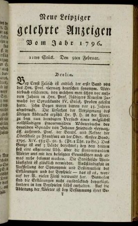 11tes Stück. Den 5ten Februar.