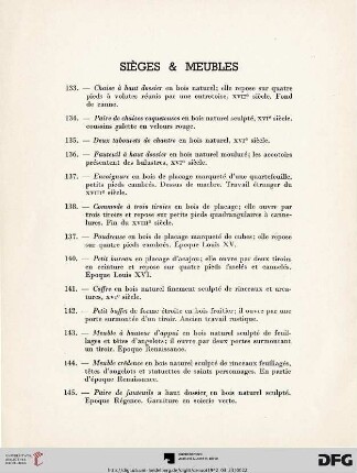 Siéges & Meubles (Nr. 133-145)