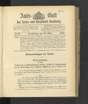 No.65, Donnerstag, den 20. März 1919