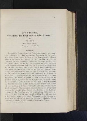 Die stufenweise Verseifung der Ester zweibasischer Säuren. I.