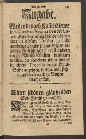 I. Einen schönen gläntzenden Spic-Firniß zu machen