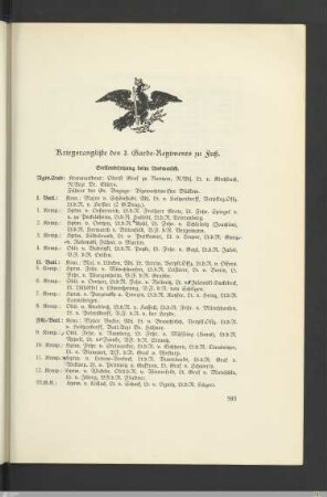 Kriegsrangliste des 2. Garde-Regiments zu Fuß. - Stellenbesetzungen