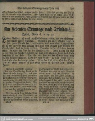 Am siebenten Sonntage nach Trinitatis. Epistel, Röm. 6, v. 19-23