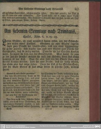Am siebenten Sonntage nach Trinitatis. Epistel, Röm. 6, v. 19-23