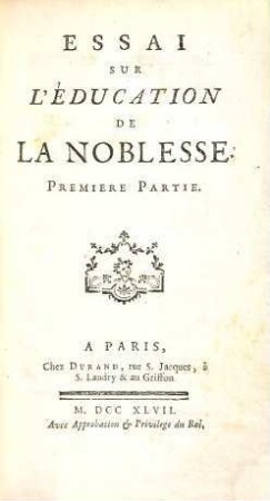 Essai Sur L'Éducation De La Noblesse, 1