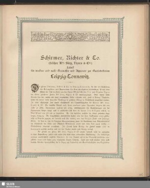 Schirmer, Richter & Co. (früher Ade. Siry, Lizars & Cie.) Fabrik für trockene und nasse Gasmesser und Apparate zur Gasfabrikation Leipzig-Connewitz