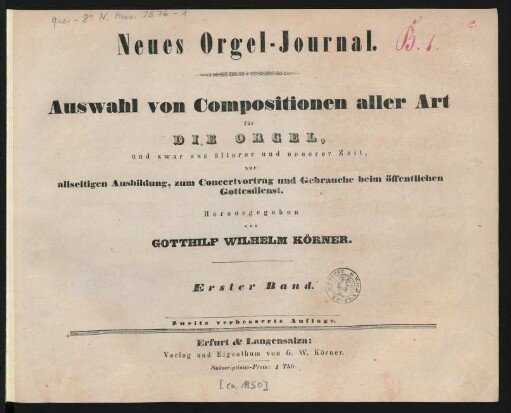 Erster Band: Neues Orgel-Journal.