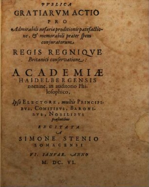 Publica gratiarum actio pro ... regis britannici conservatione