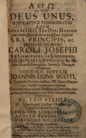A Et O Id Est Deus Unus, Scholastice Consideratus ...