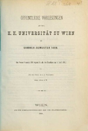 Vorlesungsverzeichnis. 1888. SS