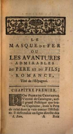 Le Masque De Fer Ou Les Avantures Admirables Du Père Et Du Fils, 1