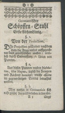 Geomantischer Schöpffen-Stuhl. Erste Abhandlung