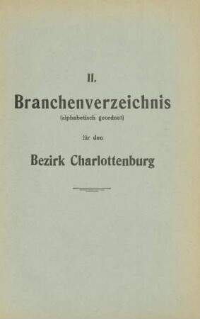 II. Branchenverzeichnis