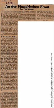 Artikel "An der Flandrischen Front" (Auszug aus "Flandrisches Tagebuch 1914")