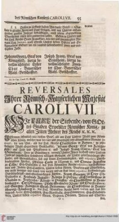 Reversales Ihrer Römisch-Kayserlichen Majestät Caroli VII