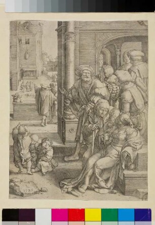 Der Dichter Virgil in einem Korb emporgehoben