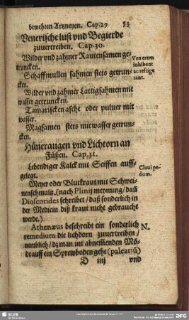 Venerische lust und Begierde zuvertreiben. Cap. 30.