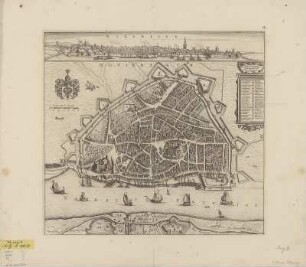 Plan und Ansicht von Nimwegen, 1:4 000, Kupferstich, 1657 : Noviomagum / Ivan Geelkerck delin.. - [Ca. 1:4 000]. - [Amsterdam] : [Ioannes Ianssonius] , [1657]. - 1 Kt. : Kupferst. ; 41 x 38 cm