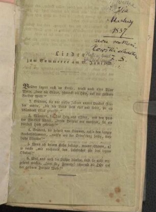 Lieder zum Commerce am 27. Juni 1837.