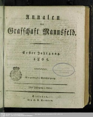 1.1805: Annalen der Graffschaft Mannsfeld