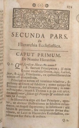 Secunda Pars. De Hierarchia Ecclesiastica.