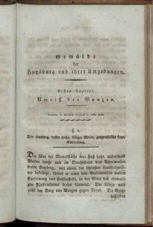Erstes Capitel. Umriß des Ganzen